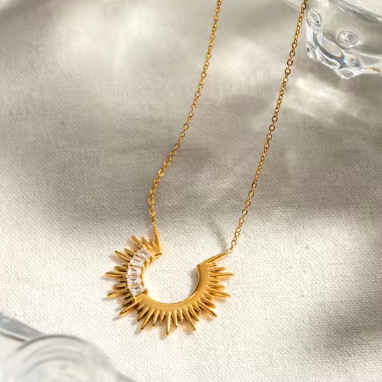 LONG HALF SUN NECKLACE WITH ZIRCONIA