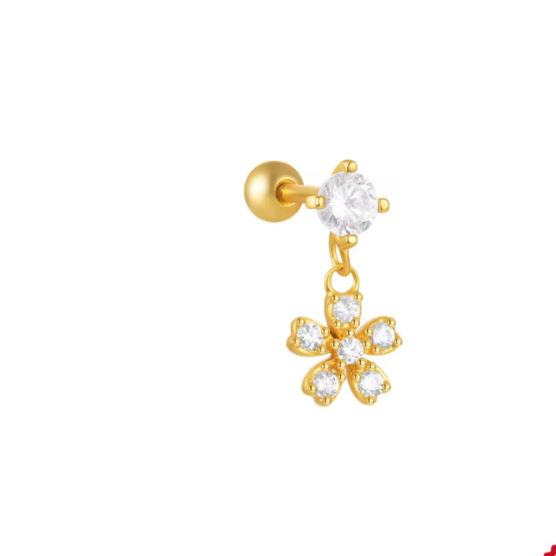 GOLD FLAWER DANGLE EARRING WITH CRISTALS