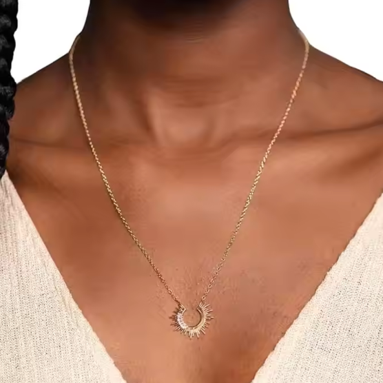 LONG HALF SUN NECKLACE WITH ZIRCONIA