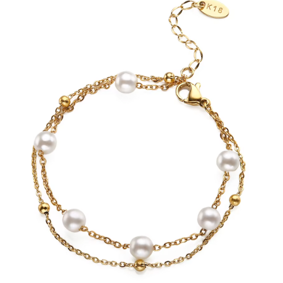 DOUBLE FRESHWATER PEARL AND CHAIN BRACELET