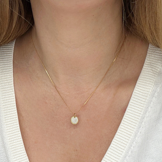 DELICATE GOLD-PLATED NECKLACE WITH ROUND CUBIC ZIRCONIA PENDANT/ HYPOALLERGENIC & WATERPROOF